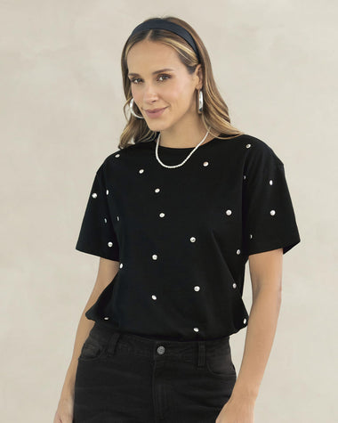 Camiseta manga corta con detalles con brillo#color_701-negro