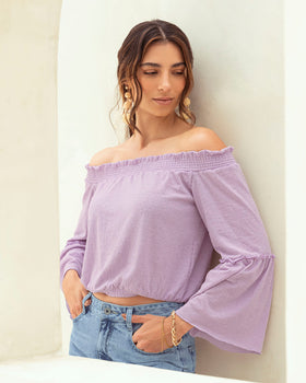 Blusa strapless cuello bandeja#color_422-lila