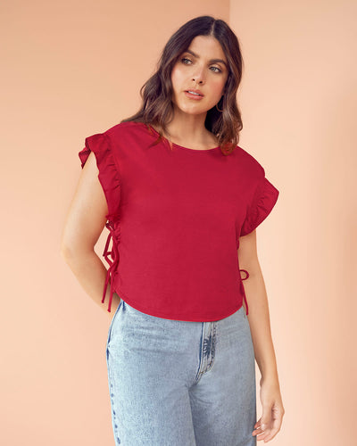 Camiseta manga sisa con amarre de corset#color_302-rojo