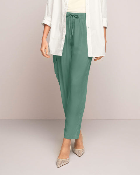 Pantalón recto con elástico y tira en cintura#color_172-verde