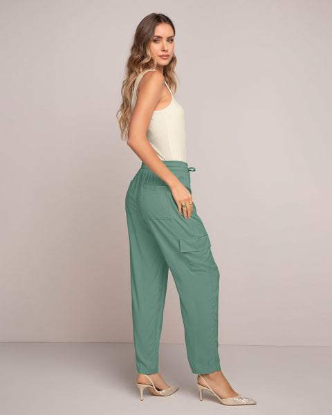 Pantalón recto con elástico y tira en cintura#color_172-verde