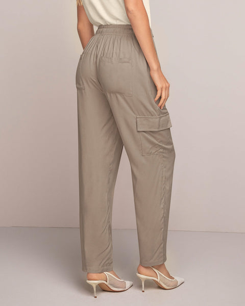 Pantalón recto con elástico y tira en cintura#color_381-taupe