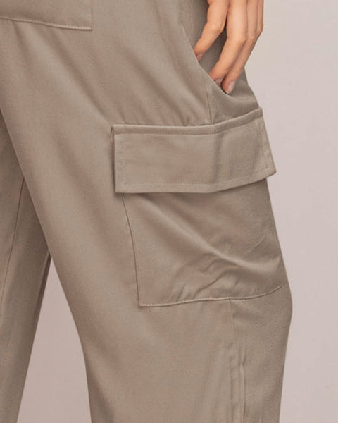 Pantalón recto con elástico y tira en cintura#color_381-taupe