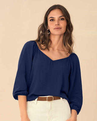 Blusa manga 3/4 de escote en V#color_c42-azul-oscuro