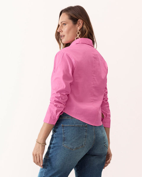 Blusa manga larga con botones en frente y bolsillos de parche#color_130-fucsia