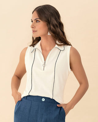 Chaleco corto con cierre en frente#color_000-blanco