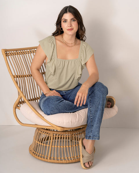 Blusa manga corta con bolero sobrepuesto#color_084-arena