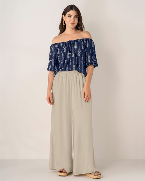 Blusa campesina manga 3/4 con efecto volumen#color_145-estampado