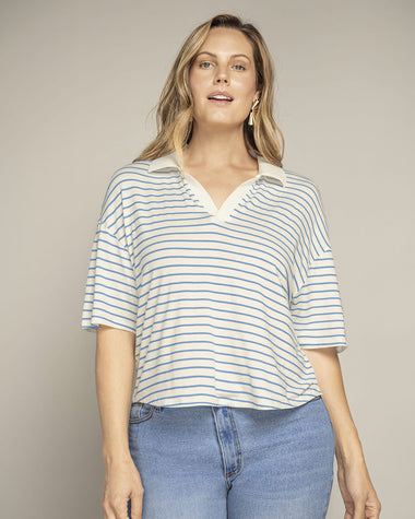 Blusa manga corta de silueta cuadrada#color_146-rayas