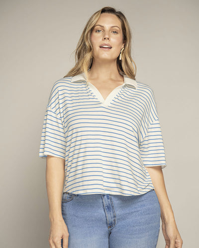Blusa manga corta de silueta cuadrada#color_146-rayas