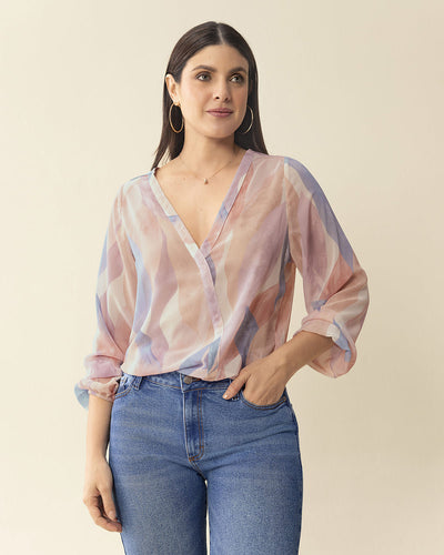 Blusa manga larga estampada con elástico en puños#color_145-estampado-mandarina-azul