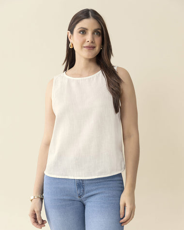 Blusa manga sisa estampada de cuello redondo alto#color_018-marfil