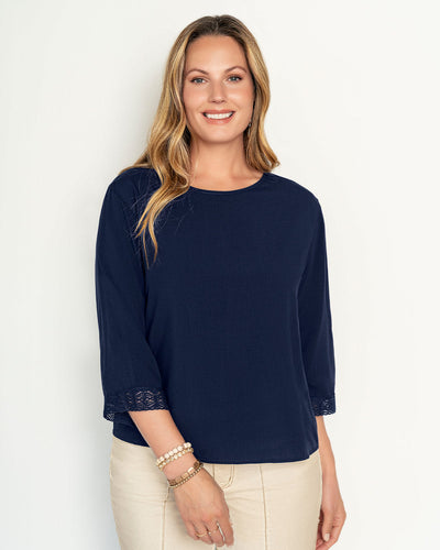 Blusa con detalle en mangas 3/4#color_517-azul