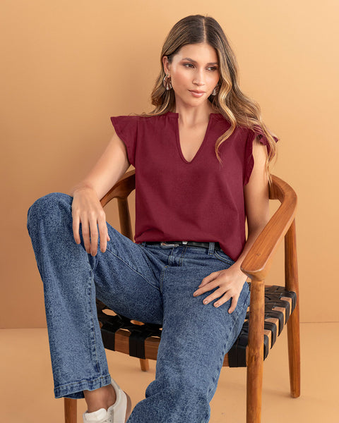 Camiseta con bolero en manga#color_349-vino