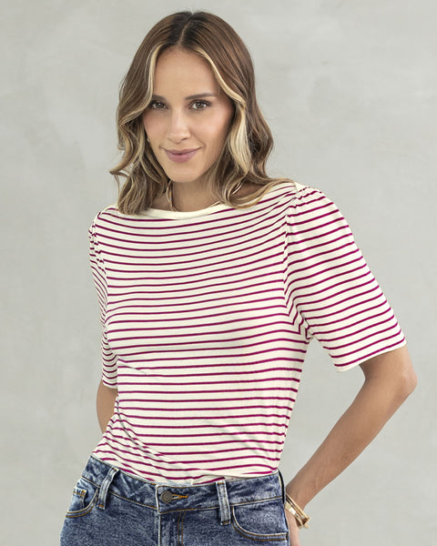 Camiseta manga corta con cuello tipo bandeja#color_146-raya-vino