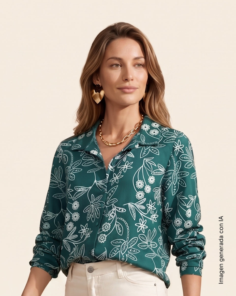 Blusa manga larga estampada en puff