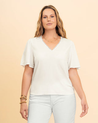 Camiseta manga corta de cuello en V con detalle en borde#color_018-marfil