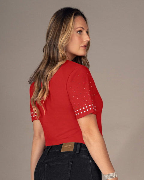 Blusa con piedras decorativas en mangas#color_c36-rojo