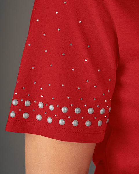 Blusa con piedras decorativas en mangas#color_c36-rojo