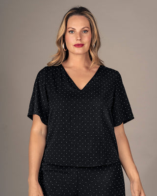 Blusa manga corta con apliques brillantes#color_700-negro