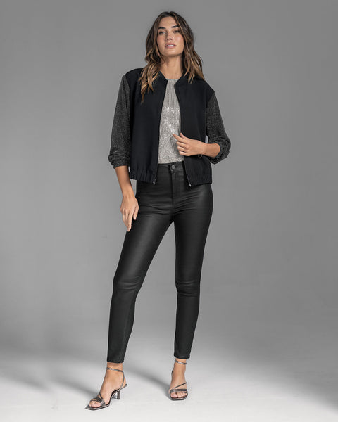 Blusa manga sisa con transparencia y brillo#color_708-plateado