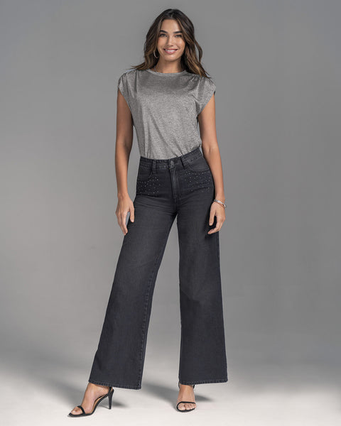 Camiseta manga corta tela con brillo#color_708-plateado