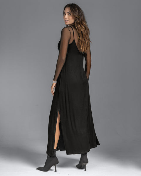 Vestido largo con camiseta interna en mesh#color_700-negro
