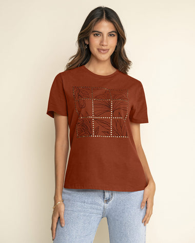 Camiseta manga corta en algodón con estampado en frente#color_c20-terracota