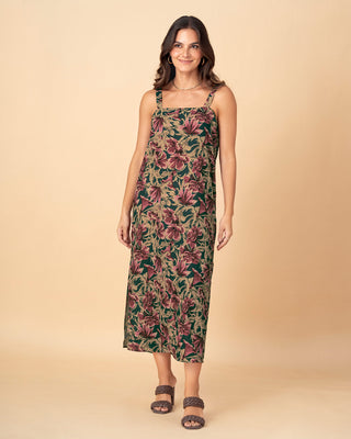 Vestido midi estampado con cargaderas anchas#color_060-botanico-dorado
