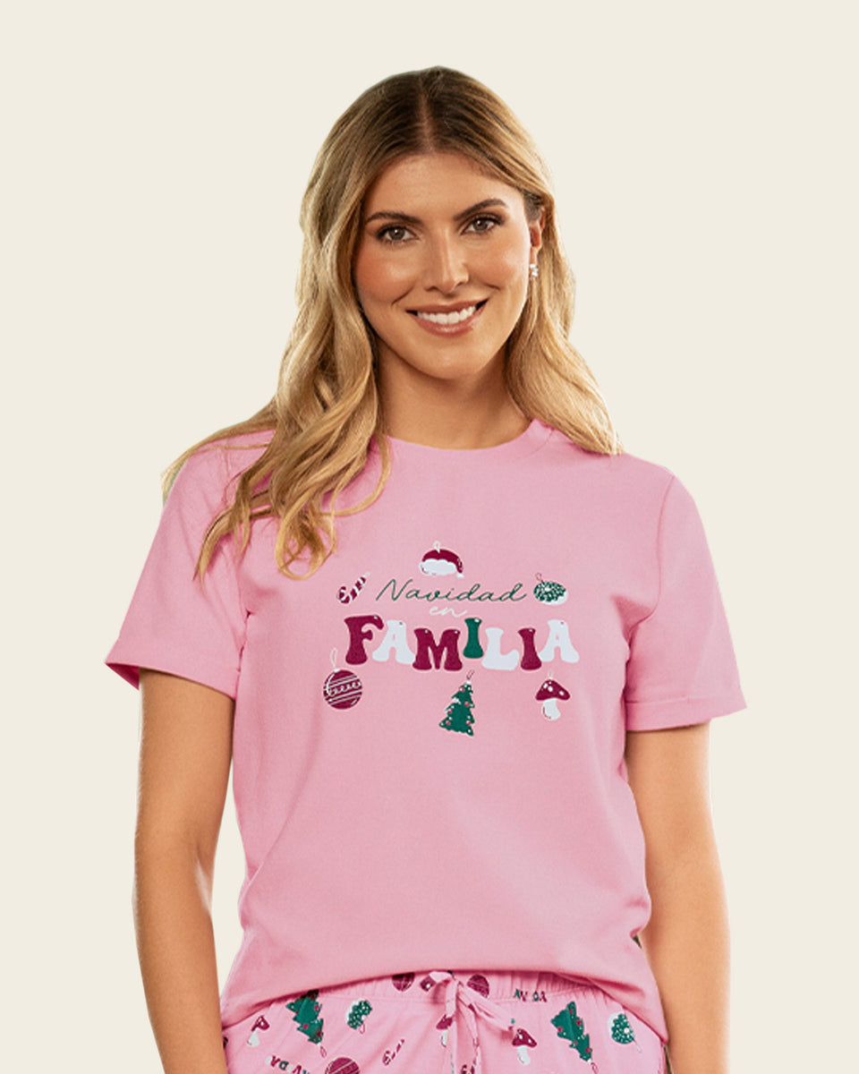 Camiseta manga corta de pijama para mujer con estampado de navidad