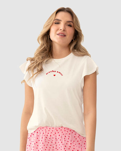 Camiseta manga corta cuello redondo con bolero en mangas#color_165-marfil