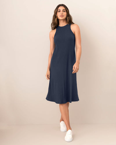 Vestido midi cuello alto en rib#color_024-azul-oscuro