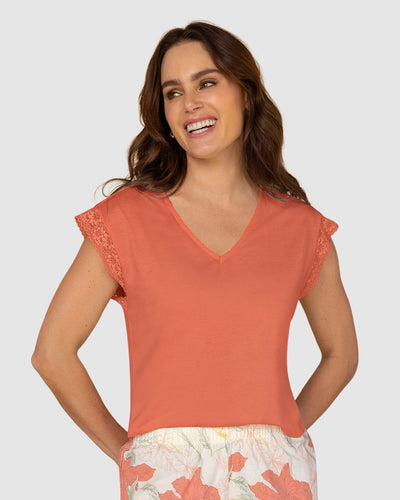Camiseta manga corta con bolero en encaje#color_a89-terracota