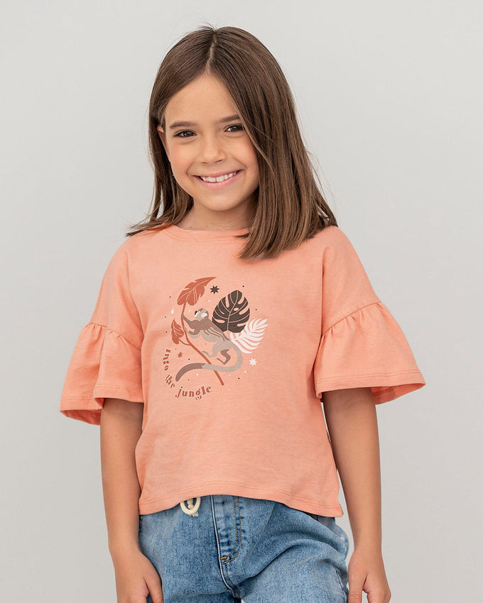 Camiseta manga corta con boleros en mangas para niña#color_301-coral