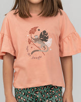 Camiseta manga corta con boleros en mangas para niña#color_301-coral