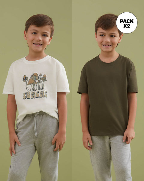 Paquete X2 camisetas manga corta infantiles#color_s02-marfil-y-verde