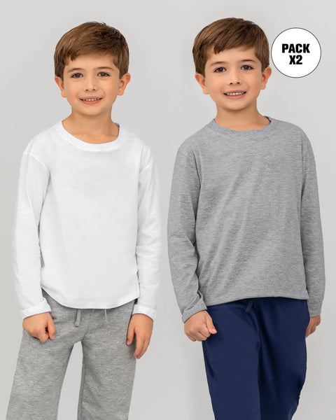 Camiseta manga larga infantil x 2#color_s02-blanca-y-gris