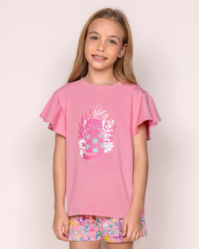 Camiseta de pijama manga corta con boleros y estampado localizado#color_301-rosado