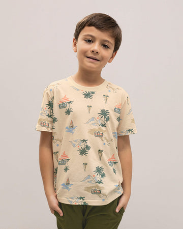 Camiseta manga corta con cuello redondo para niño#color_119-beige-estampado