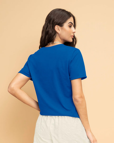 Camiseta en algodón manga corta con estampado localizado#color_169-azul