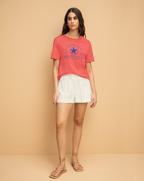 Camiseta en algodón manga corta con estampado localizado#color_279-coral