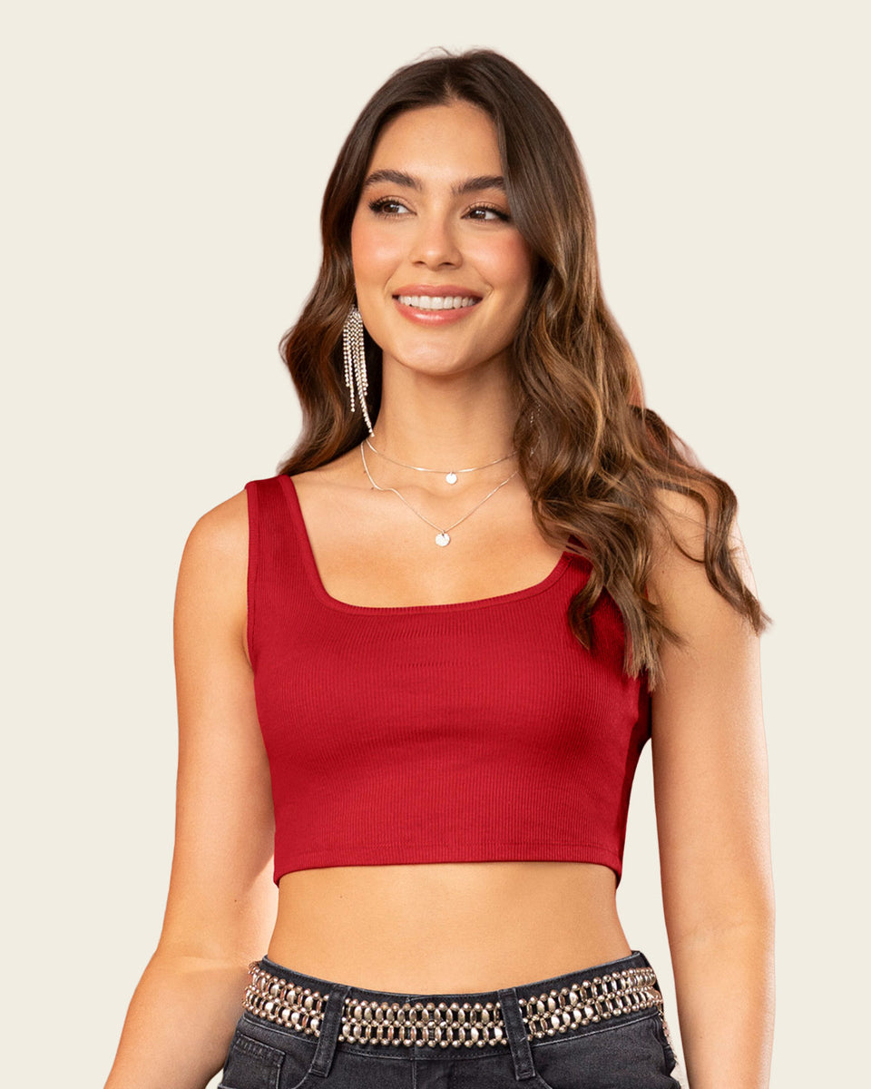 Camiseta manga sisa crop top en tejido acanalado