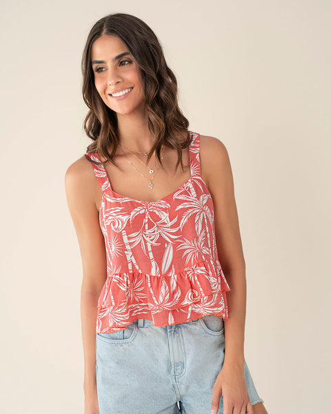 Blusa tiritas con escote en V y boleros en borde#color_104-fondo-coral