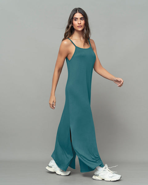 Vestido largo con abertura lateral#color_171-verde