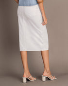 Falda midi con abertura en frente y bolsillos funcionales en frente y posterior