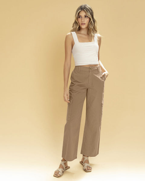 Pantalón tiro alto tipo cargo#color_848-taupe