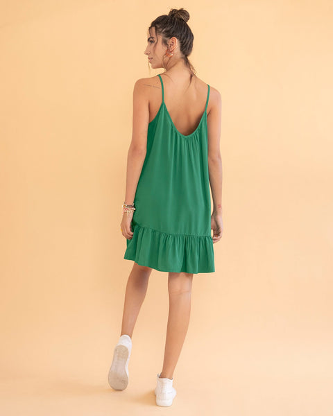 Vestido corto tiritas con escote en U#color_249-verde-jade