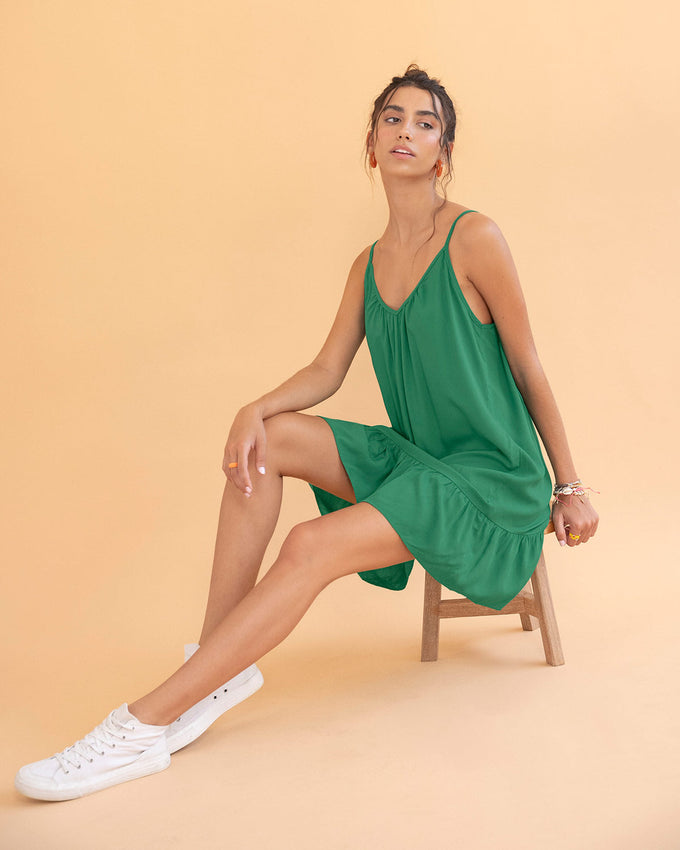 Vestido corto tiritas con escote en U#color_249-verde-jade
