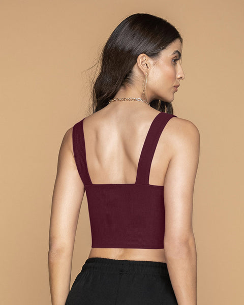 Blusa crop top con escote cruzado#color_349-vino