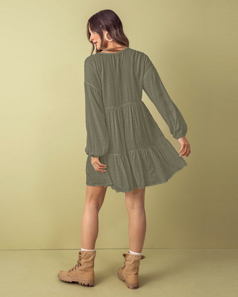 Vestido corto con volumen en mangas#color_198-verde-militar